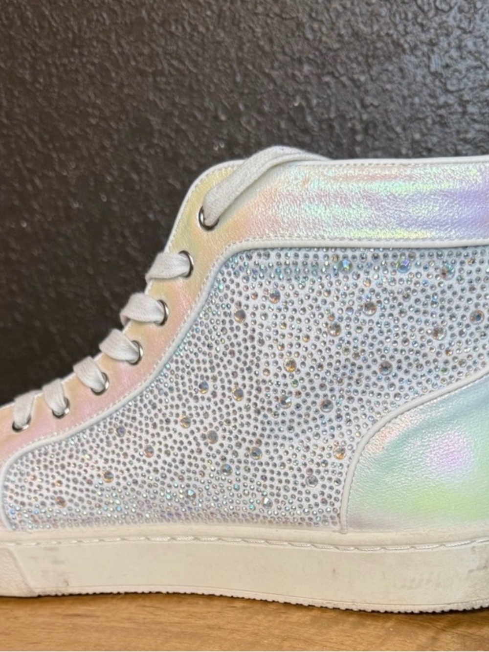 Steve Madden Men’s White Sparkle High-Top Sneaker (Christian Louboutin style) - Picture 2 of 7